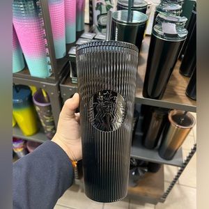 Starbucks Black Metallic Pleated Cold Cup